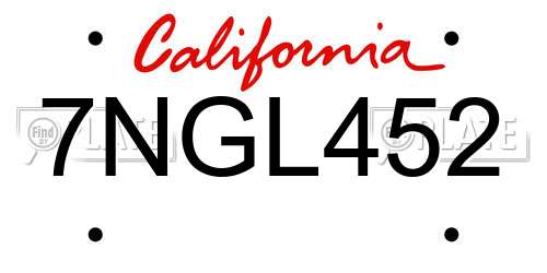 7NGL452 California License Plate