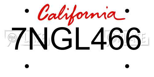 7NGL466 California License Plate