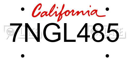 7NGL485 California License Plate