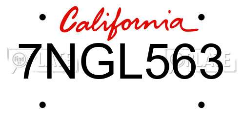 7NGL563 California License Plate