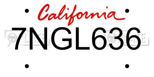 7NGL636 California License Plate