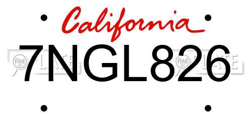 7NGL826 California License Plate