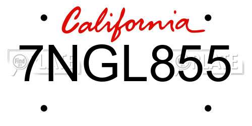 7NGL855 California License Plate