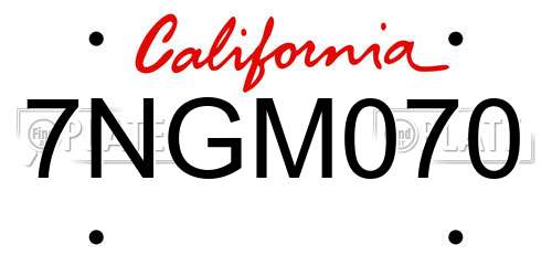 7NGM070 California License Plate