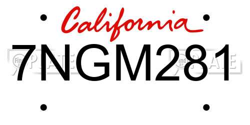 7NGM281 California License Plate