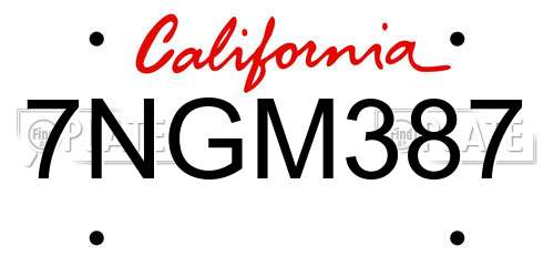 7NGM387 California License Plate