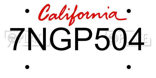 7NGP504 California License Plate
