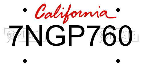 7NGP760 California License Plate