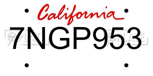 7NGP953 California License Plate