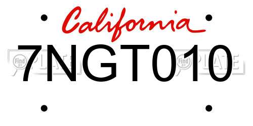 7NGT010 California License Plate