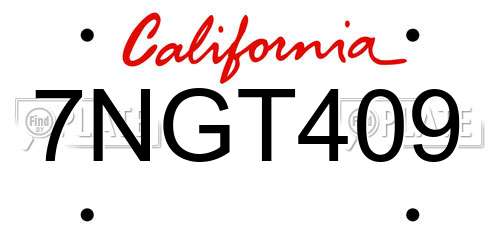7NGT409 California License Plate