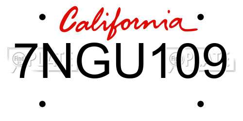 7NGU109 California License Plate