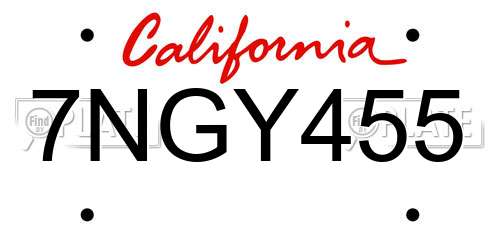 7NGY455 California License Plate