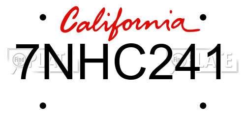 7NHC241 California License Plate