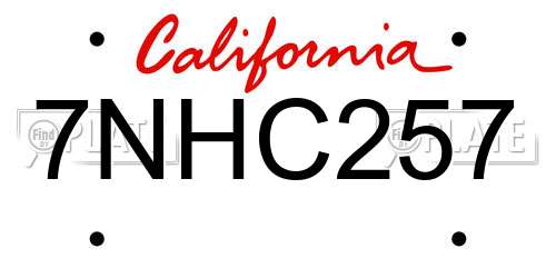7NHC257 California License Plate