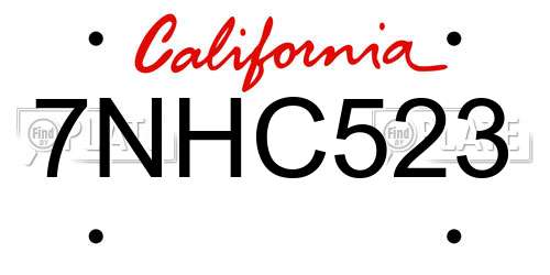 7NHC523 California License Plate