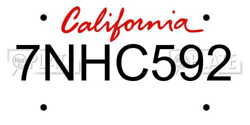 7NHC592 California License Plate