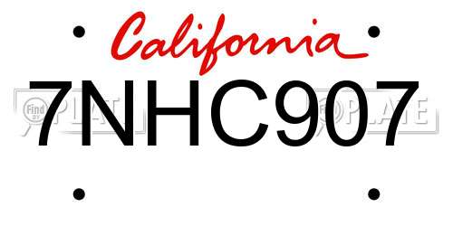 7NHC907 California License Plate