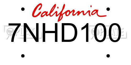 7NHD100 California License Plate