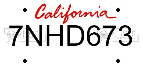 7NHD673 California License Plate