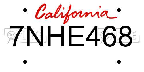 7NHE468 California License Plate