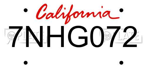 7NHG072 California License Plate