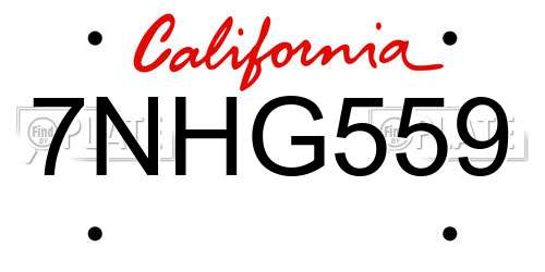 7NHG559 California License Plate