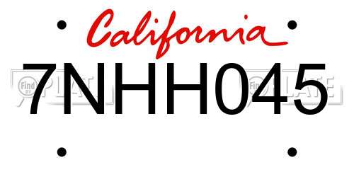 7NHH045 California License Plate