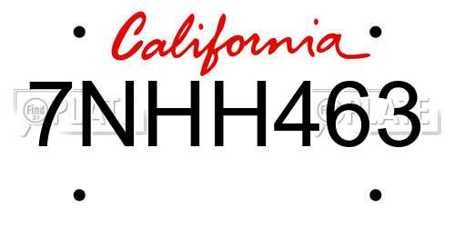 7NHH463 California License Plate