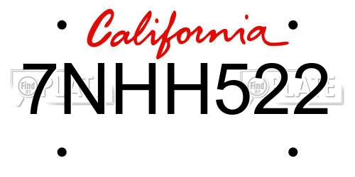 7NHH522 California License Plate