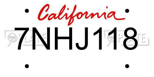 7NHJ118 California License Plate