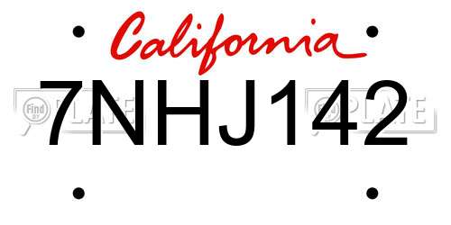 7NHJ142 California License Plate