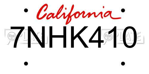 7NHK410 California License Plate