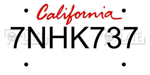7NHK737 California License Plate