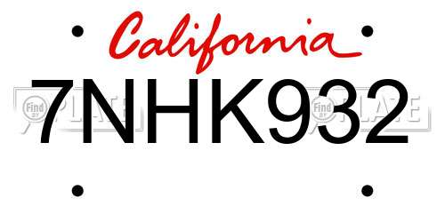 7NHK932 California License Plate