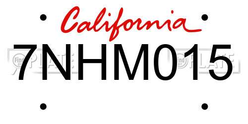 7NHM015 California License Plate