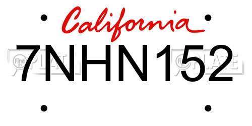 7NHN152 California License Plate