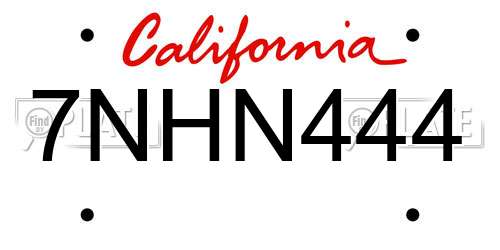 7NHN444 California License Plate