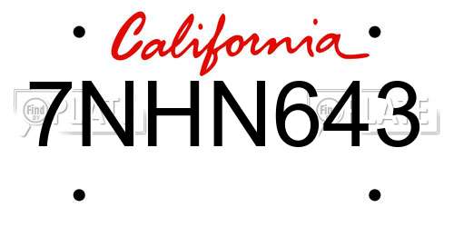 7NHN643 California License Plate