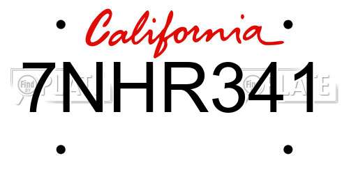 7NHR341 California License Plate