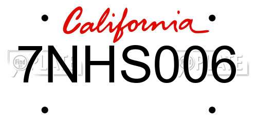 7NHS006 California License Plate