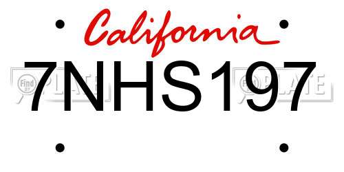 7NHS197 California License Plate