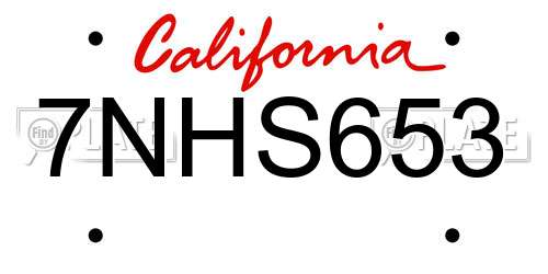 7NHS653 California License Plate