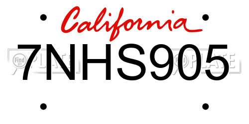 7NHS905 California License Plate