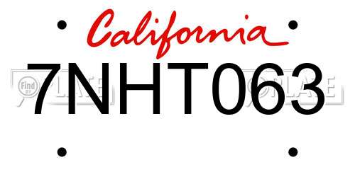 7NHT063 California License Plate