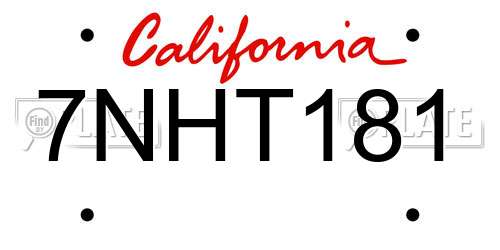 7NHT181 California License Plate