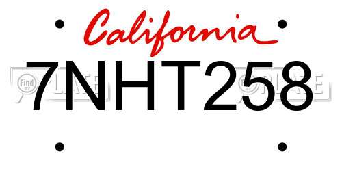 7NHT258 California License Plate