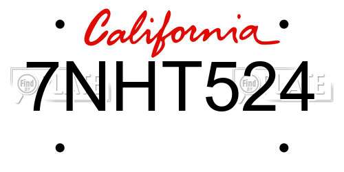 7NHT524 California License Plate