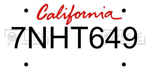 7NHT649 California License Plate