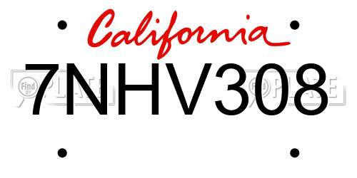 7NHV308 California License Plate